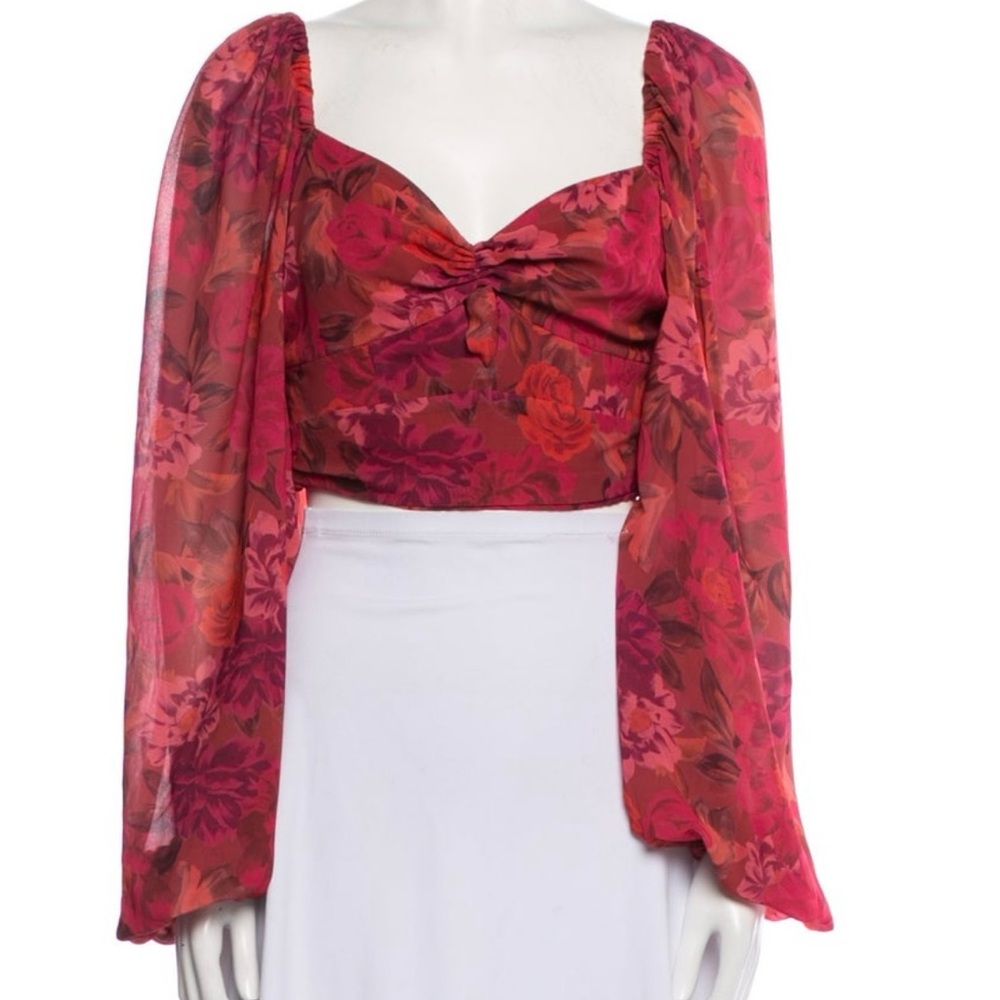For Love And Lemons Red Floral Blouse. Size small